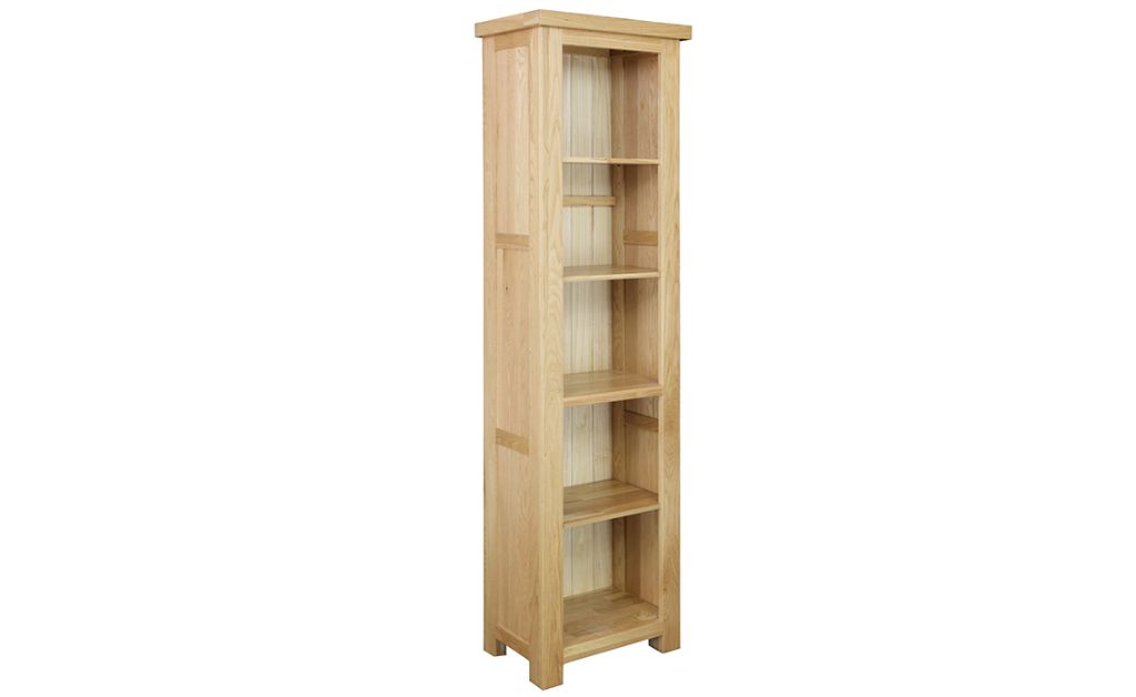 Suffolk Solid Oak Tall Slim Bookcase, Solid Oak Bookcase With Glass Doors