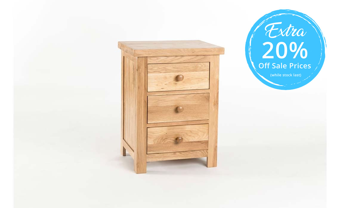 York Solid Oak 3 Drawer Large Bedside 100 Solid Oak Beds