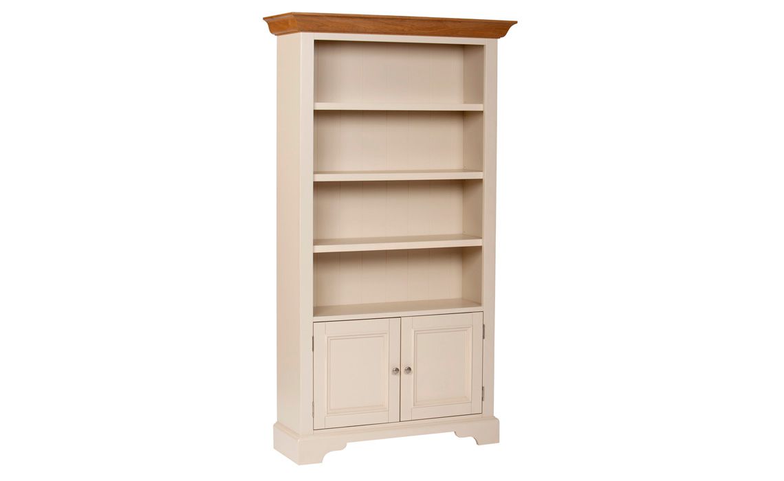 Country House Tall Wide Bookcase With Cupboard Oak Top Painted