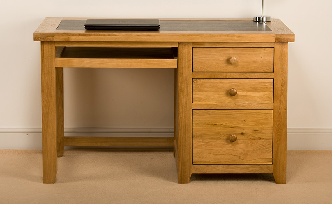 Devon Oak Office Desk With Pull Out Keyboard Solid Rustic Oak