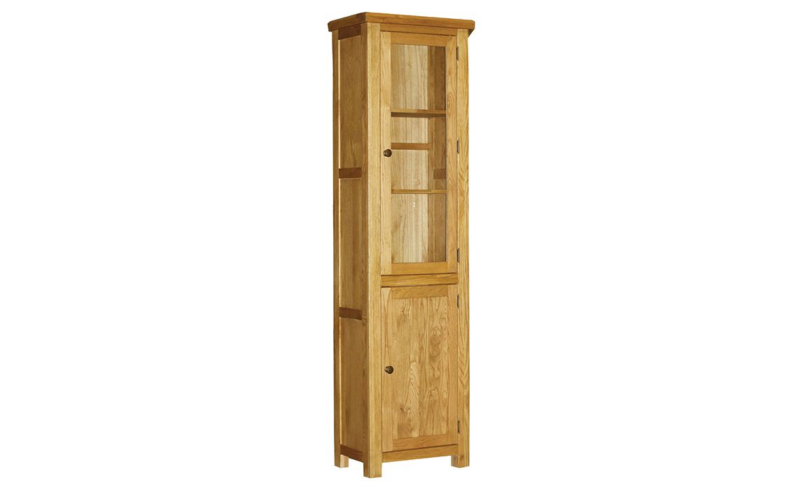 Norfolk Rustic Solid Oak Slim Glass, Narrow Bookcase With Glass Doors