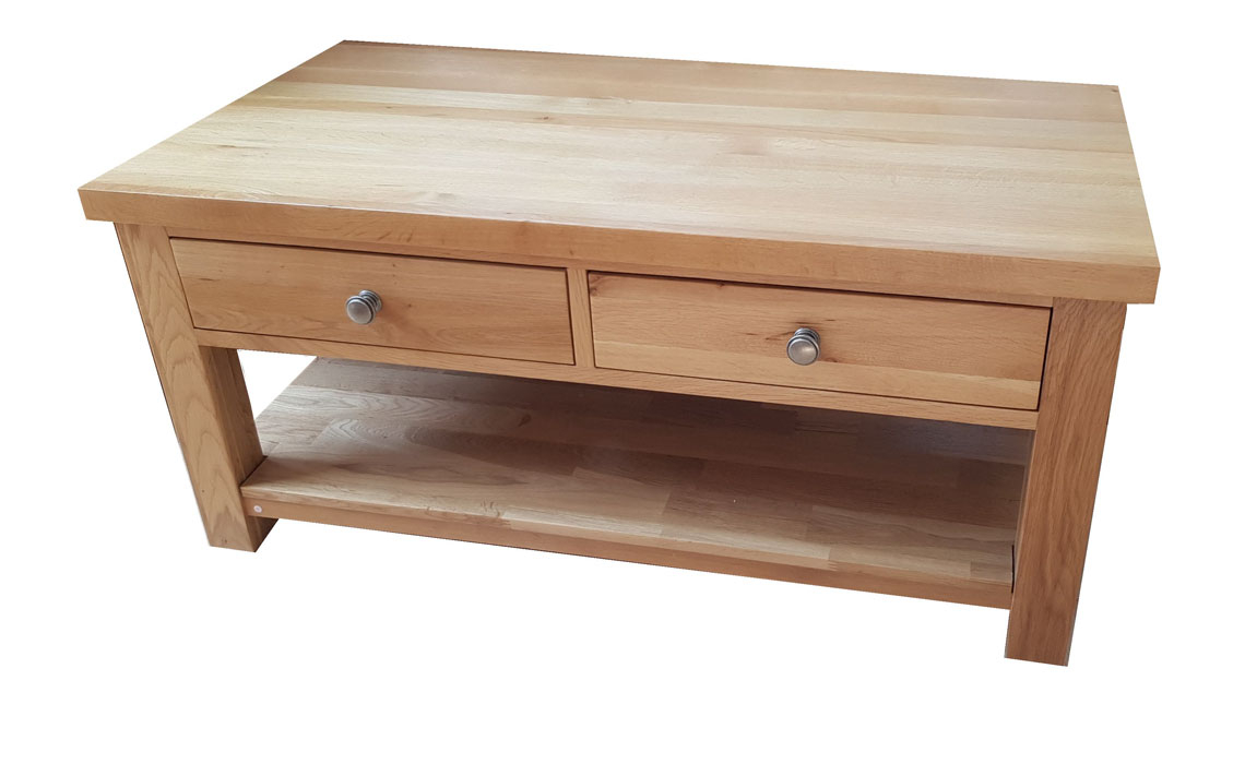 York Solid Oak Coffee Table With 2 Drawers 100 Solid Oak Beds