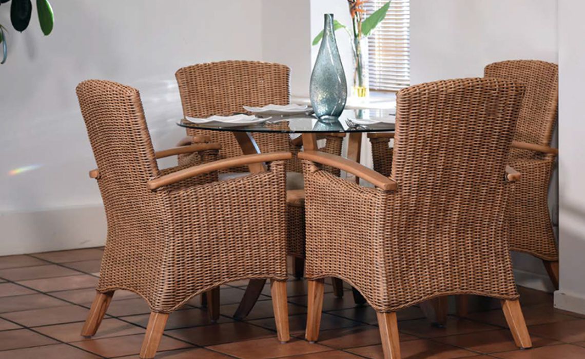 Farringdon Pedestal Dining Table With 100cm Glass Cane And Rattan Farringdon Pedestal Dining Table With 100cm Glass