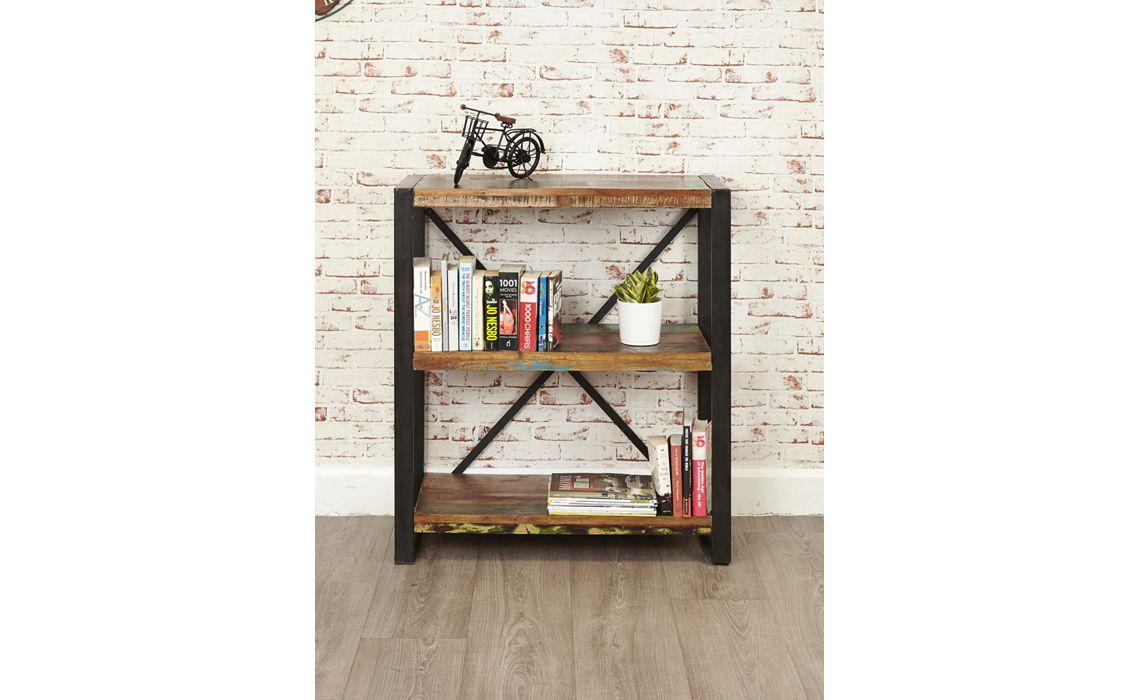 Mali Reclaimed Pine Low Bookcase Reclaimed Wood With A Steel