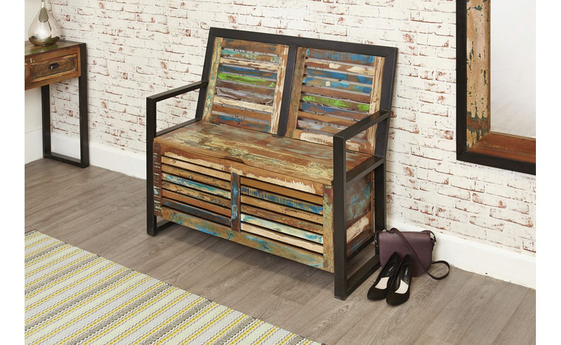 Mali Reclaimed Pine Storage Monks Bench Reclaimed Wood With A