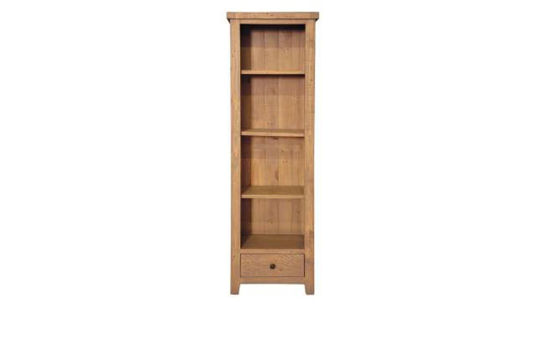 Dunwich Reclaimed Pine Slim Bookcase With Drawer Reclaimed Pine