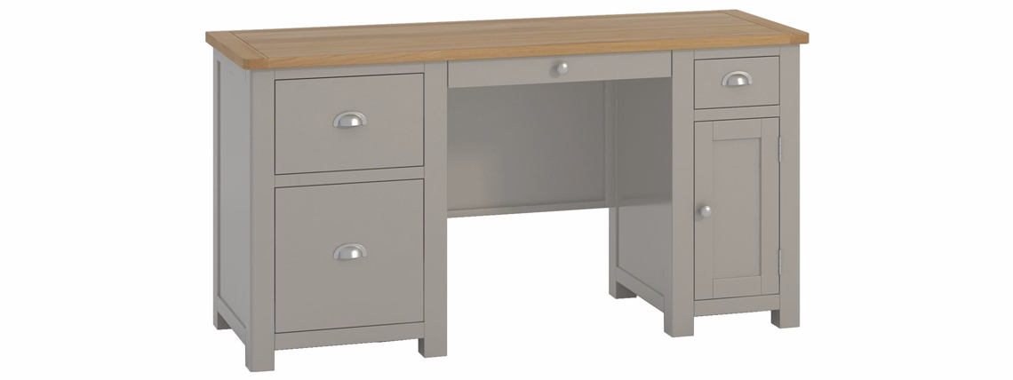 Pembroke Stone Painted Office Double Pedestal Desk Mix Of Oak