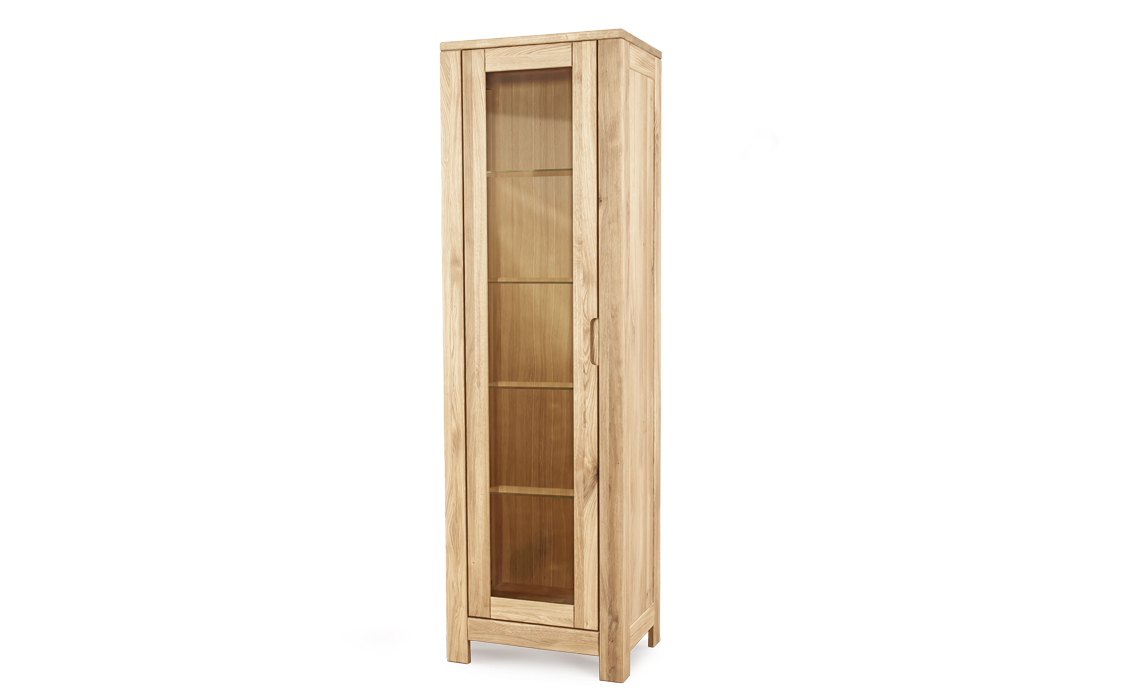 Natures Solid Oak Tall Narrow 1 Door Display Cabinet Solid