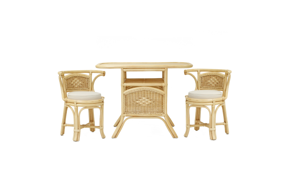 Cane breakfast table clearance and 2 chairs