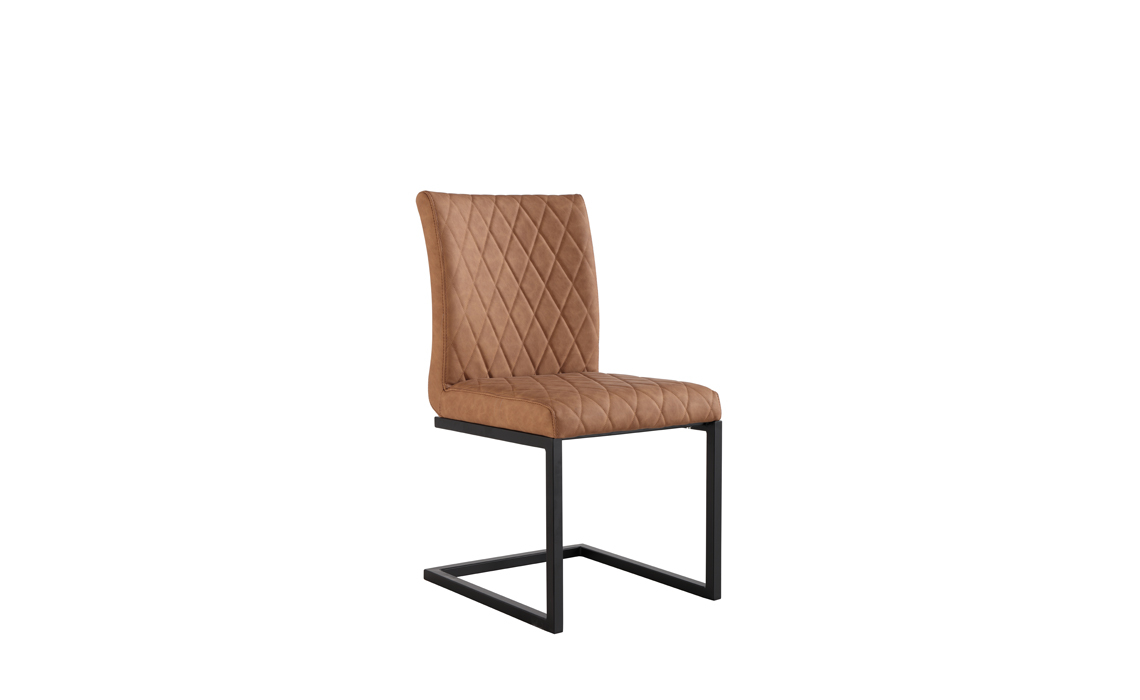 Diamond Stitch Tan Cantilever Dining, Cantilever Leather Chair