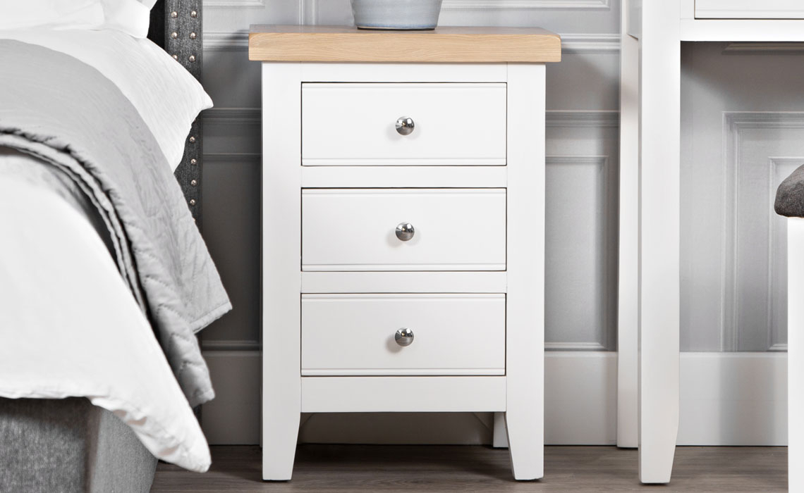 Painted 3 Drawer Bedside Cabinets - Ashley Painted White 3 Drawer Bedside