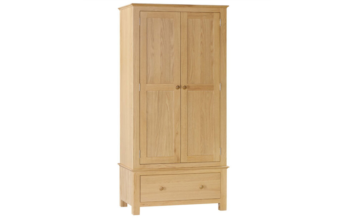Oak 2 Door Wardrobe - Morland Oak Double Wardrobe With Drawer