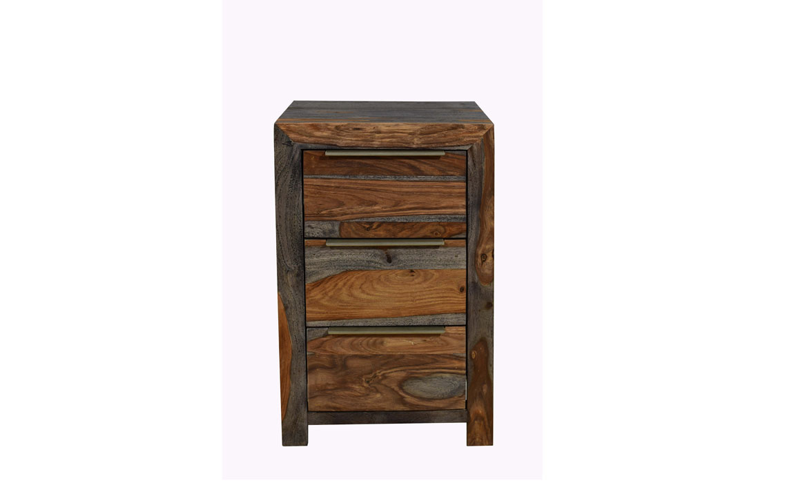 Oak 3 Drawer Bedside Cabinets - Goa Solid Sheesham 3 Drawer Bedside