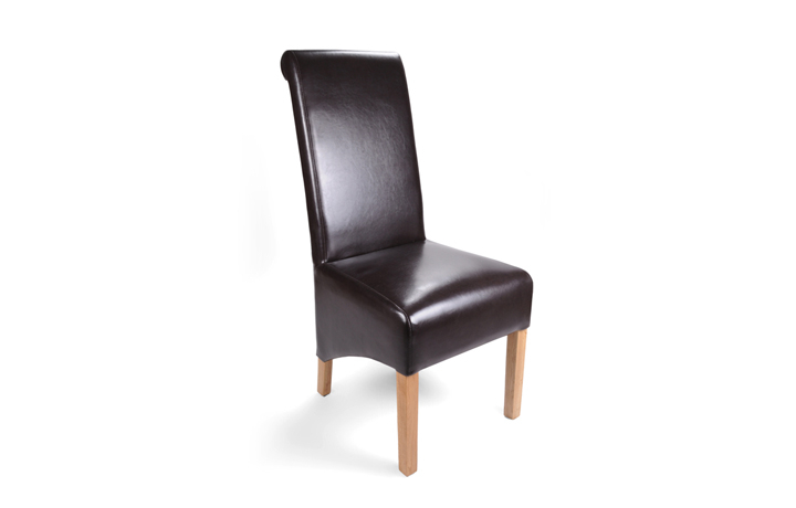 Leather or PU Dining Chairs - Classic Brown Rollback Leather Dining Chair