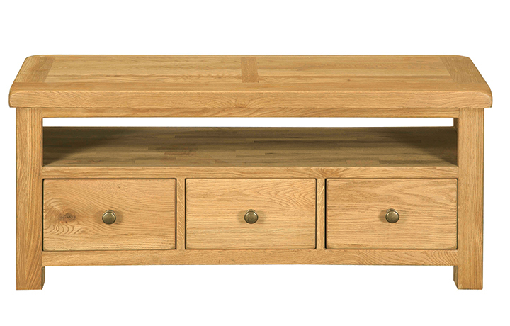 TV Cabinets - Norfolk Rustic Solid Oak 3 Drawer TV Unit