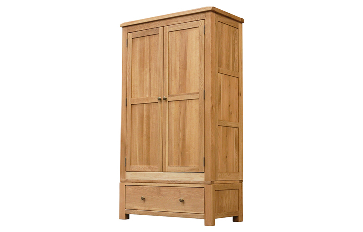 Wardrobes - Norfolk Rustic Solid Oak 2 Door 1 Drawer Gents Wardrobe