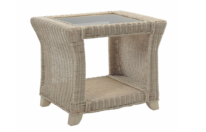 Crawford Modular Rattan Range in Natural Wash - Charlton Cane Side Table with Bronze Glass