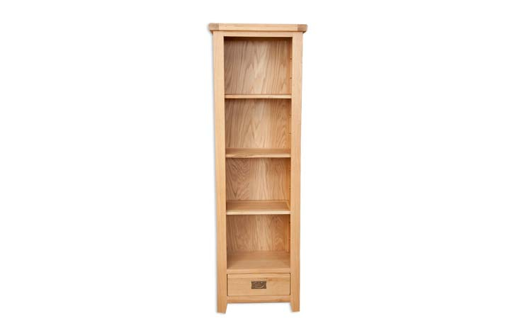 Bookcases - Windsor Natural Oak Slim Bookcase With Drawer
