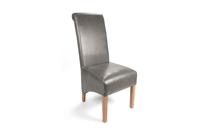 Leather or PU Dining Chairs - Classic Grey Rollback Leather Dining Chair