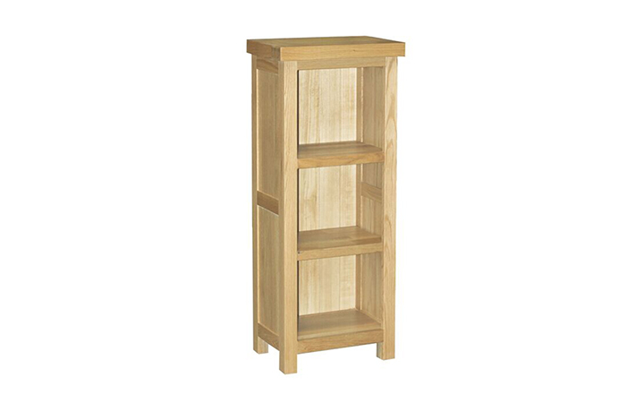 Bookcases - Suffolk Solid Oak 4ft Low Narrow Shelved Unit
