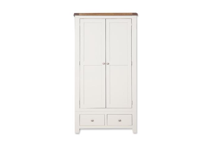 Oak 2 Door Wardrobe - Henley White Painted 2 Door 2 Drawer Wardrobe