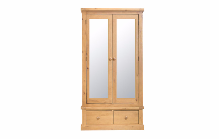 Wardrobes - Country Pine Large 2 Drawer Gents Robe With Mirrors
