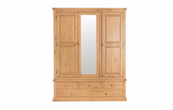 Country Pine - Country Pine Large Triple Robe With Drawers & Mirror