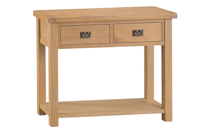 Oak 2 Drawer Console Tables - Burford Rustic Oak Medium Console Table