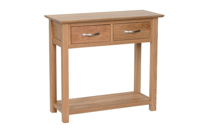 Oak 2 Drawer Console Tables - Woodford Solid Oak 2 Drawer Console Table