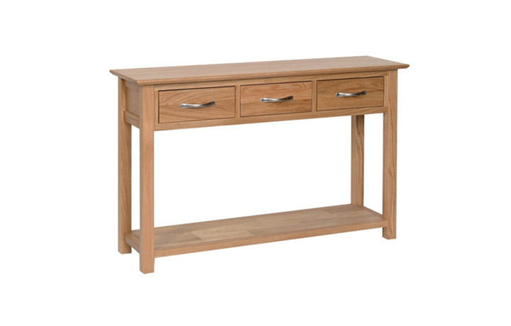 Oak 3 Drawer Console Tables - Woodford Solid Oak 3 Drawer Console Table