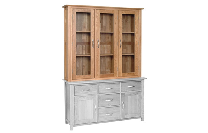 Dresser Tops & Larder Units - Woodford Solid Oak Large Glazed Dresser Top