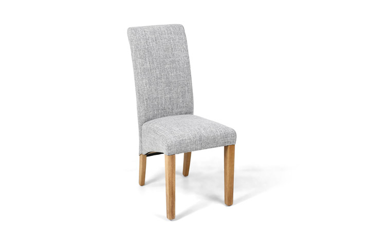 Upholstered Dining Chairs - Karta Scroll Back Chair Grey Weave  