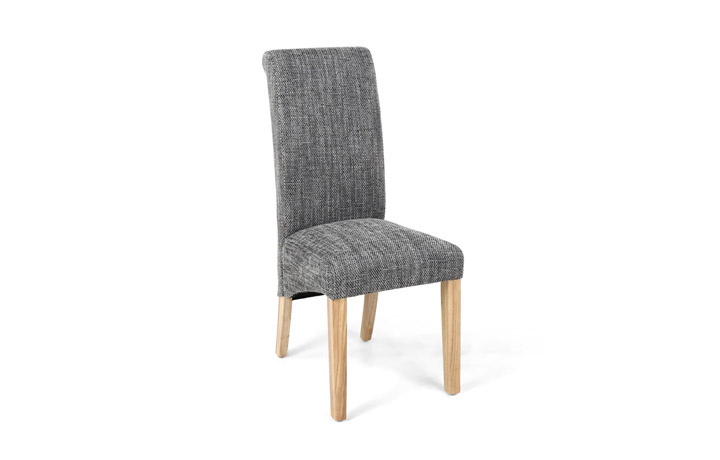 Upholstered Dining Chairs - Karta Scroll Back Chair Tweed Grey