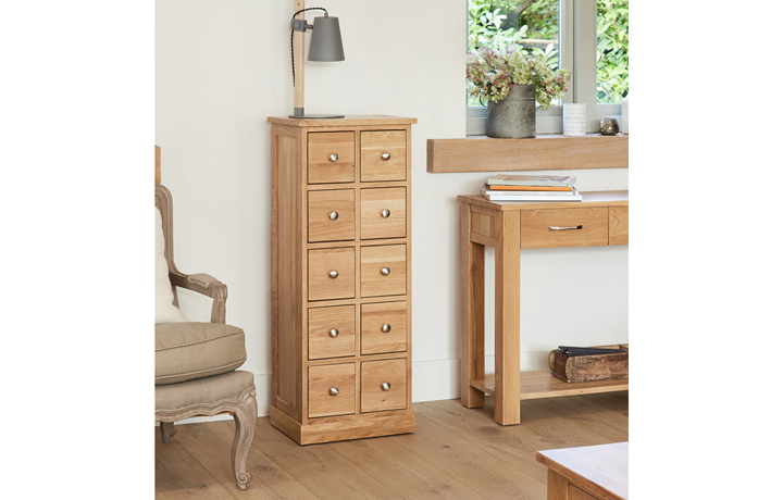 Oak Chest Of Drawers - Pacific Oak 10 Drawer DVD / CD Storage Chest