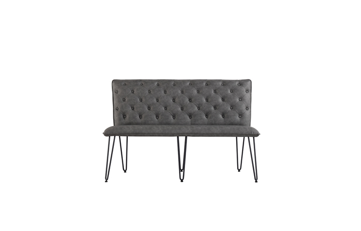 Marconi Industrial Oak Collection - Cleo Medium Grey Studded Back Bench Seat With Hairpin Legs