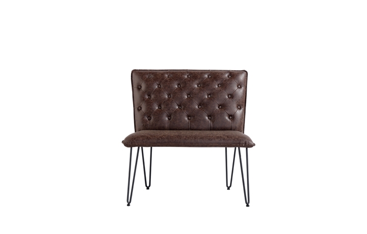 Marconi Industrial Oak Collection - Cleo Small Brown Studded Back Bench Seat With Hairpin Legs