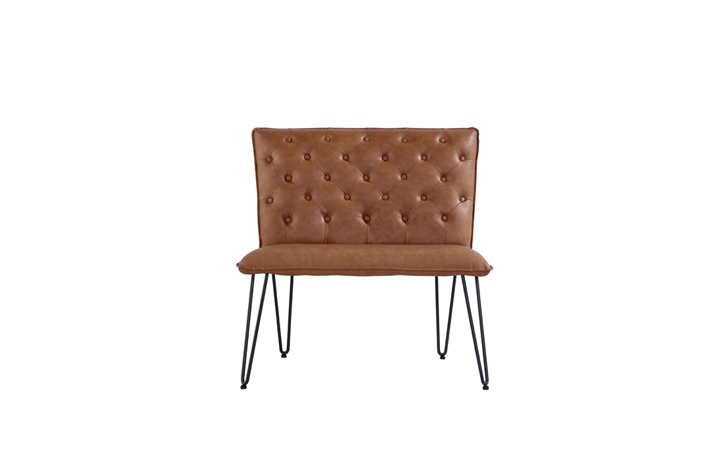 Marconi Industrial Oak Collection - Cleo Small Tan Studded Back Bench Seat With Hairpin Legs