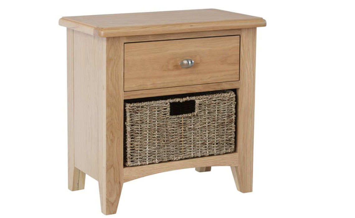 Oak 2 Drawer Bedside Cabinets - Columbus Oak 1 Drawer 1 Basket Lamp Table