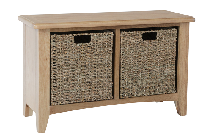 Oak Benches - Columbus Oak Hall Bench With Baskets
