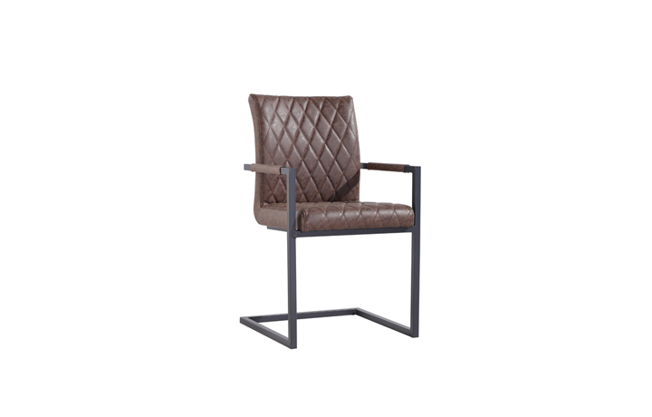 Marconi Industrial Oak Collection - Diamond Stitch Brown Cantilever Carver Chair
