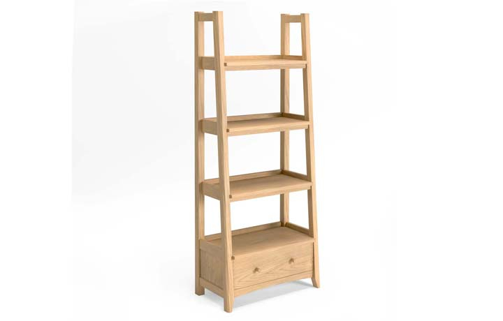Oak Open Display Cabinets - Carnaby Oak Ladder Display Bookcase With Drawer