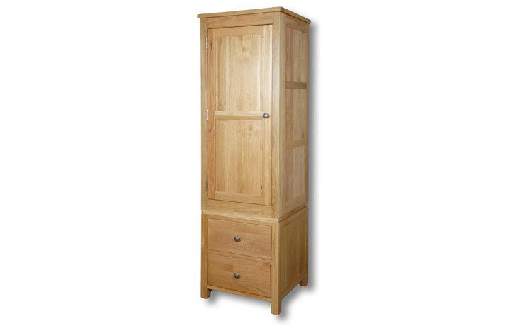 Oak Single Door Wardrobe - Suffolk Solid Oak 1 Door 2 Drawer Wardrobe