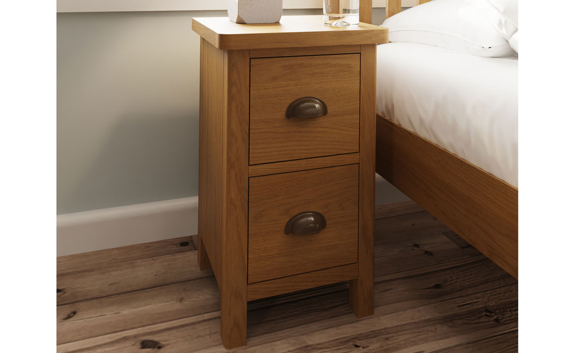 Oak 2 Drawer Bedside Cabinets - Woodbridge Oak Small 2 Drawer Bedside Cabinet