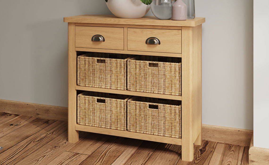 Oak Sideboards - Woodbridge Oak 2 Drawer 4 Basket Cabinet