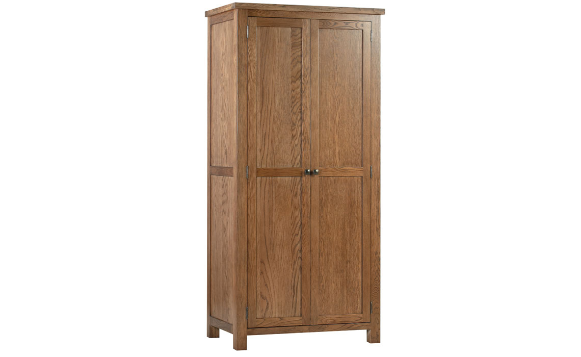 Oak 2 Door Wardrobe - Lavenham Rustic Oak Full Hanging Double Wardrobe