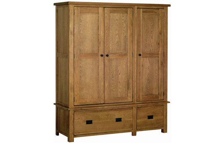 Clearance Furniture - Balmoral Rustic Oak Triple Wardrobe With Drawers