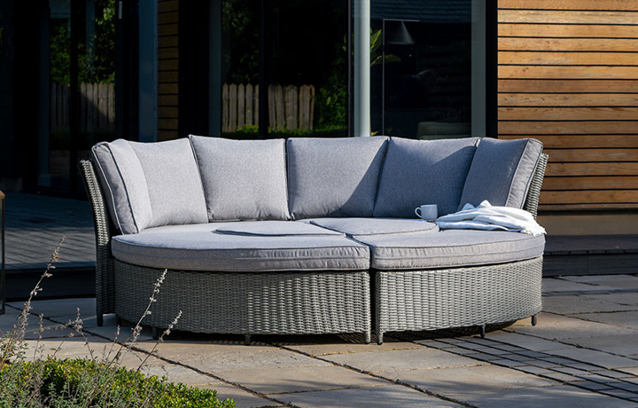 Slate & Stone Grey Outdoor Furniture Sets - Slate Grey Bermuda Daybed Dining Set with Ceramic Top
