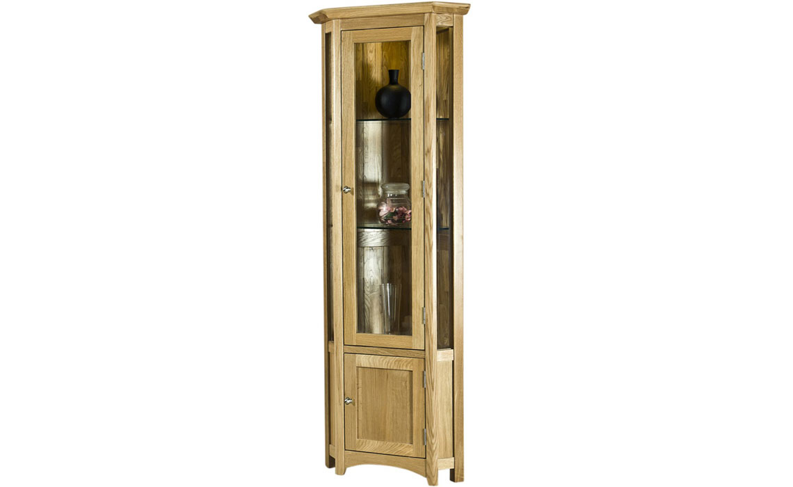Corner Display Cabinets - Falkenham Solid Oak Glazed Corner Display Cabinet