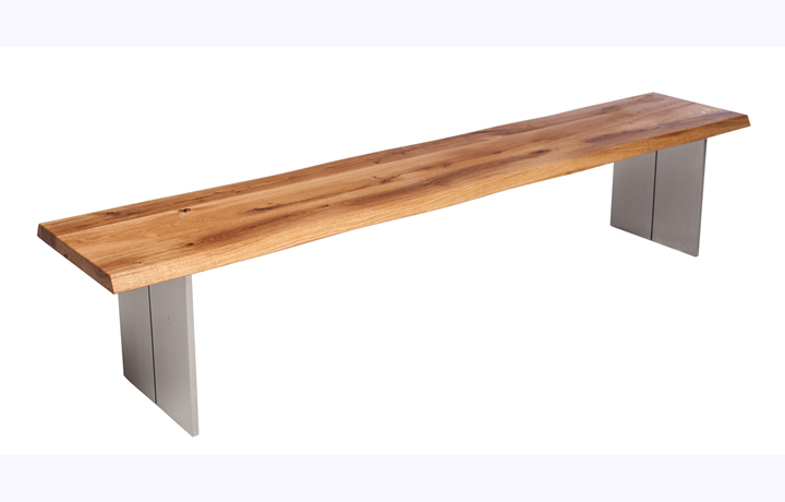 Aurora Solid European Oak - Aurora Oak Bench - Various Sizes  Stainless Steel polished Full Leg
