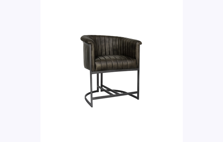 Leather or PU Dining Chairs - Tori Leather and Iron Tub Style Chair - Dark Grey
